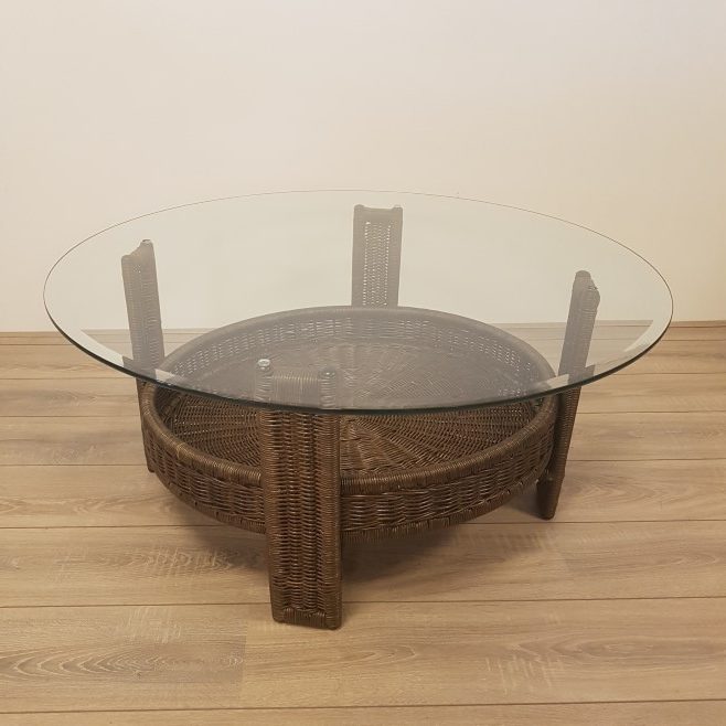 Rotan Salontafel Donker bruin rieten tafel 90 of 100 cm rond