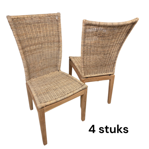 4 - 6 stuks Rotan Eetkamerstoelen Grijs Rotan en Teakhout Roma