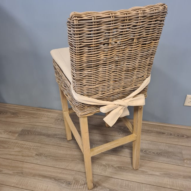 Barkruk Teak Hout Kubu Grey Rotan Met Kussen