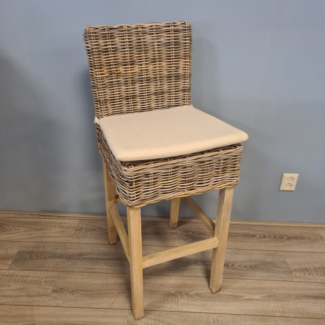 Barkruk Teak Hout Kubu Grey Rotan Met Kussen