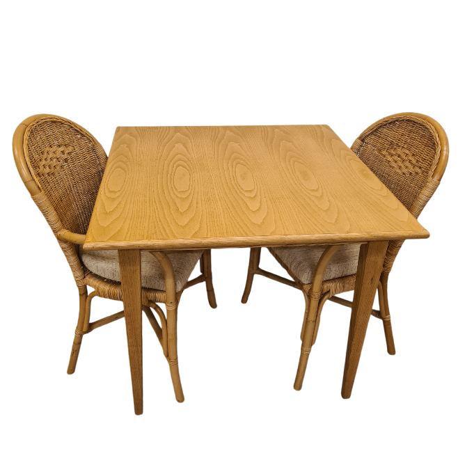 Tafel + 2 Celebes Armstoelen met Kussens Rotan Eethoek  Jubileumaanbieding  🎉