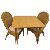 Tafel + 2 Penelope Stoelen met Kussens Aanbieding Honingkleur Rotan Eethoek