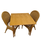 Tafel + 2 Penelope Stoelen met Kussens Aanbieding Honingkleur Rotan Eethoek