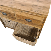 2-Manden-2-Laden Kast Oud Hout met Rotan Manden