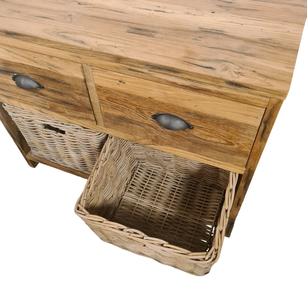2-Manden-2-Laden Kast Oud Hout met Rotan Manden