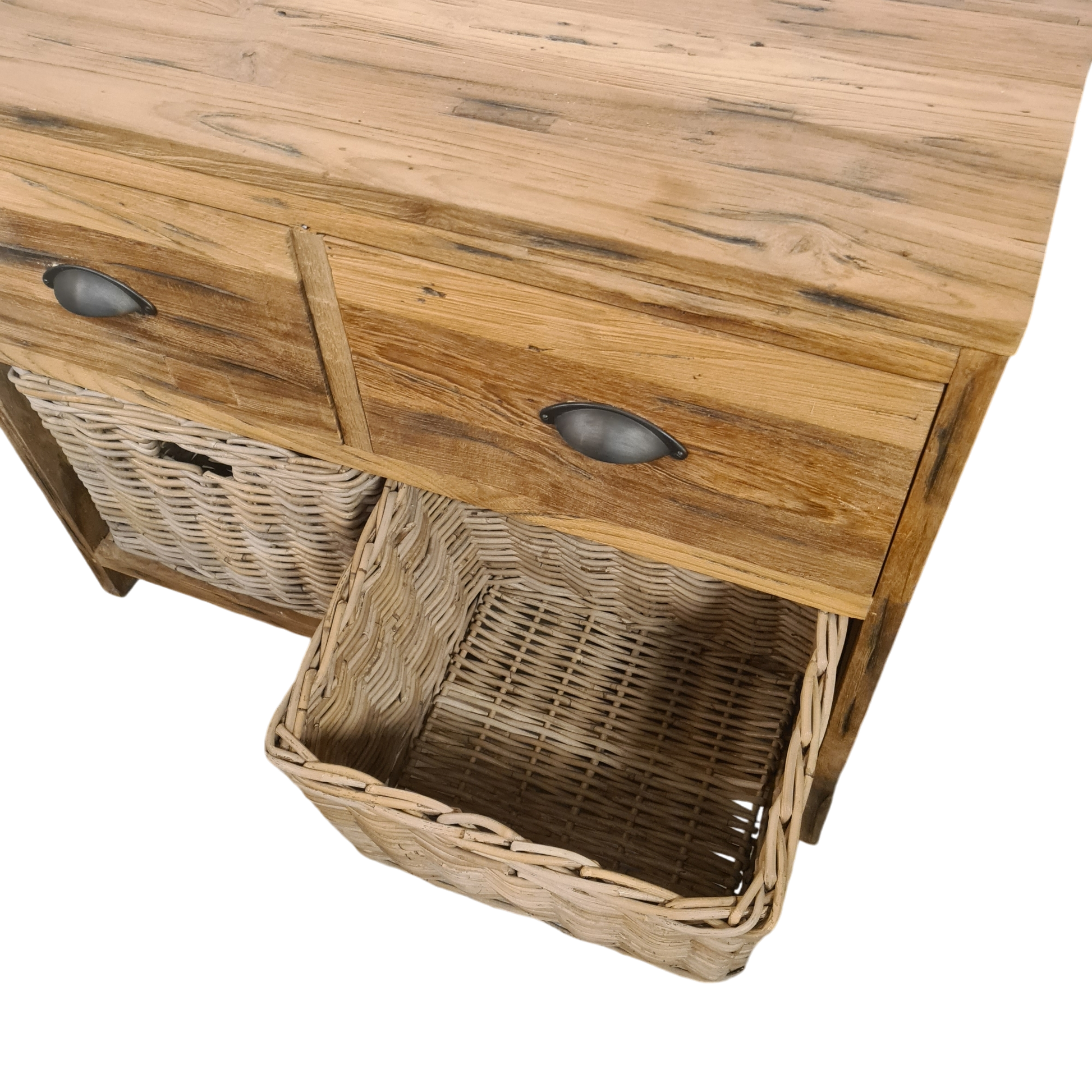 2-Manden-2-Laden Kast Oud Hout met Rotan Manden