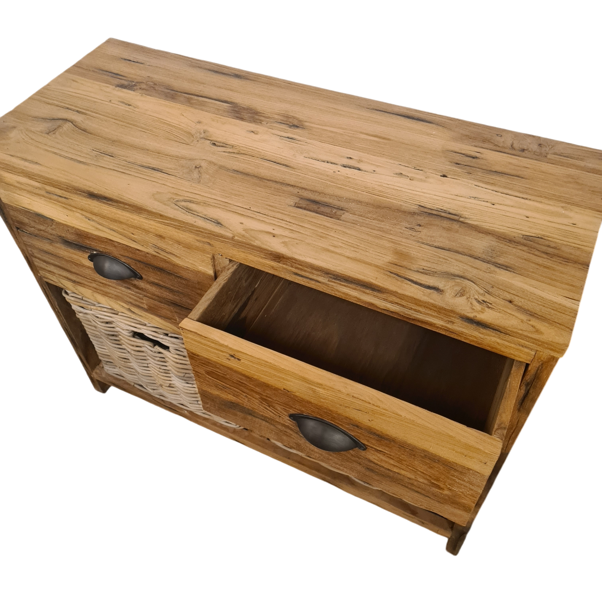 2-Manden-2-Laden Kast Oud Hout met Rotan Manden