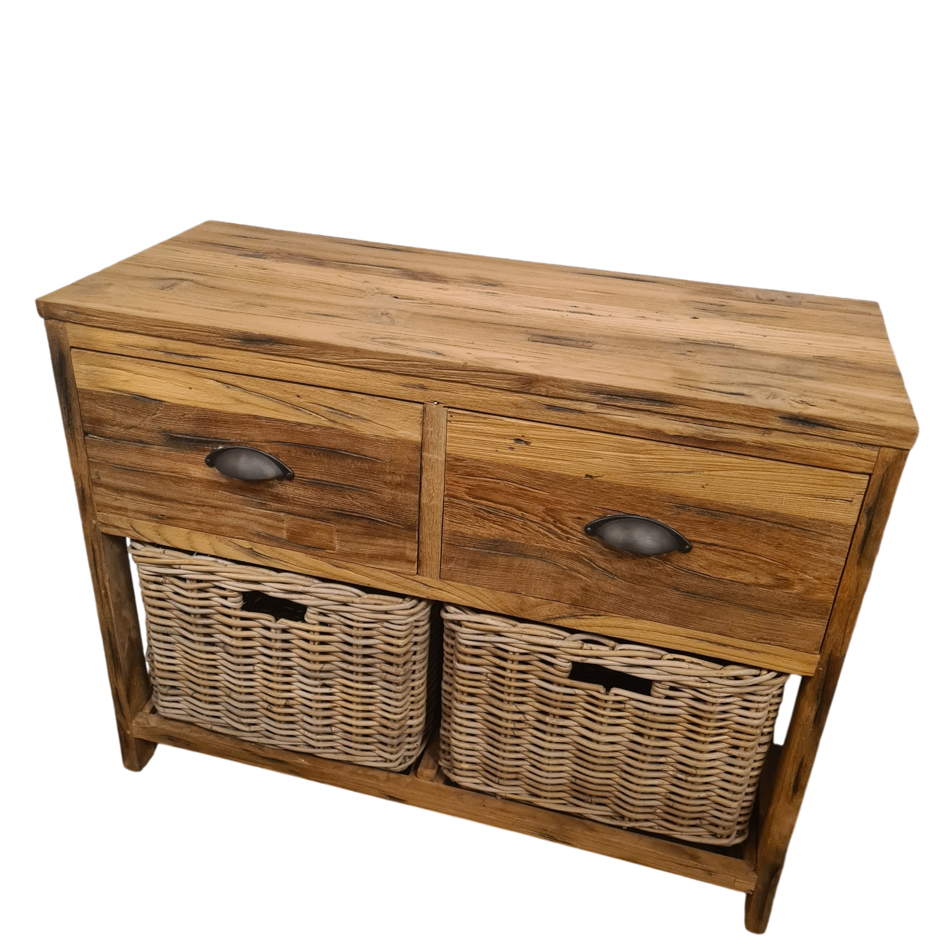 2-Manden-2-Laden Kast Oud Hout met Rotan Manden