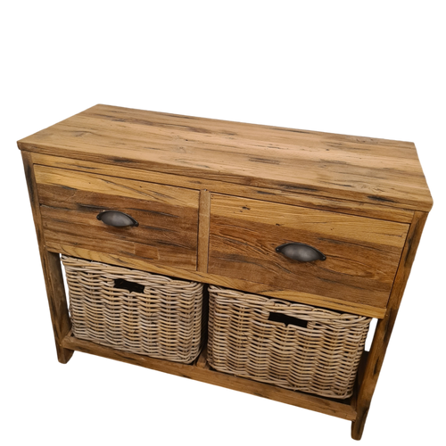 2-Manden-2-Laden Kast Oud Hout met Rotan Manden
