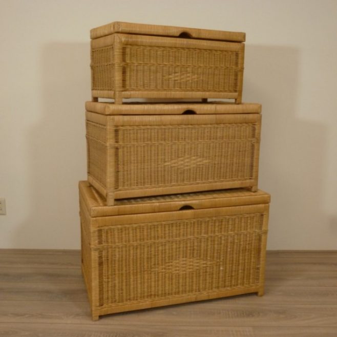 Kisten Honingkleur Set Rieten Kisten Rotan manden