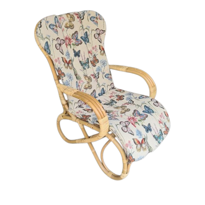 Kussen-Belse-Acht-8-Retro-rotan-stoelen-spijlen-rotan-gespijld met kussen