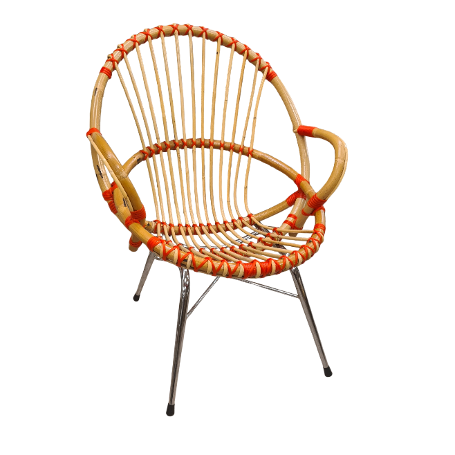 Retro Rotan Kuipje Rood + Chroom