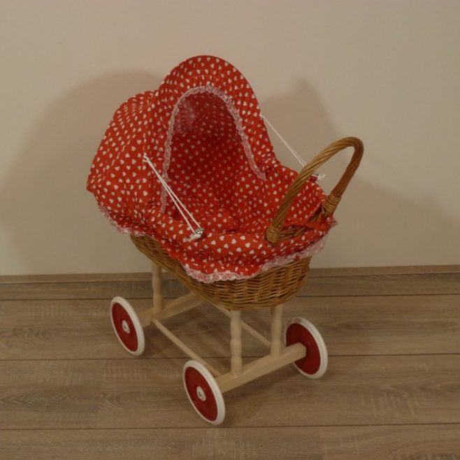 Rieten Poppenwagentje Gestoffeerd