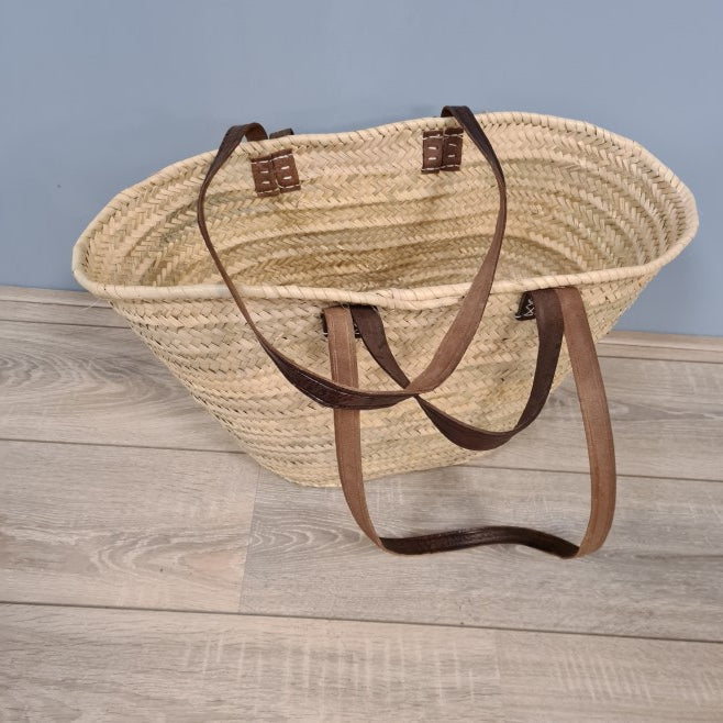 Rieten Tas Dubbele Hengsels Leder