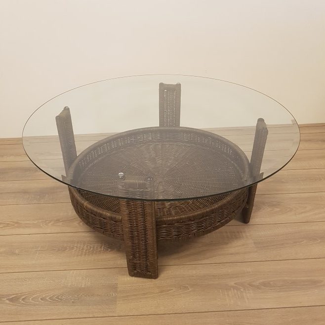 Rotan Salontafel Donker bruin rieten tafel 90 of 100 cm rond