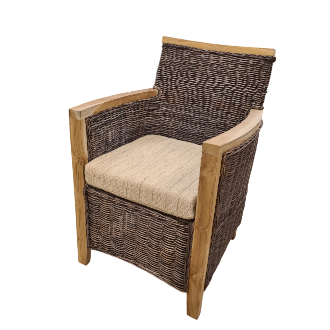 Boston Teak/Pullut Grey Stoel Rotan Grijs met Kussen