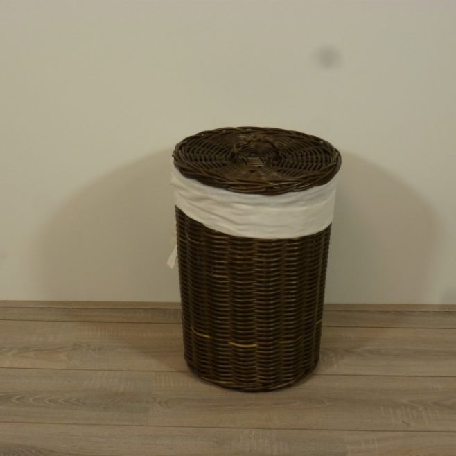 Rotan Wasmand Rieten Wasmanden Waskoffer Riet Rotanspeciaalzaak Hilversum Rotanspecialist Rotan Manden Rieten Mand Rotan Wasmand Pitriet Rond DarkBrown Klein