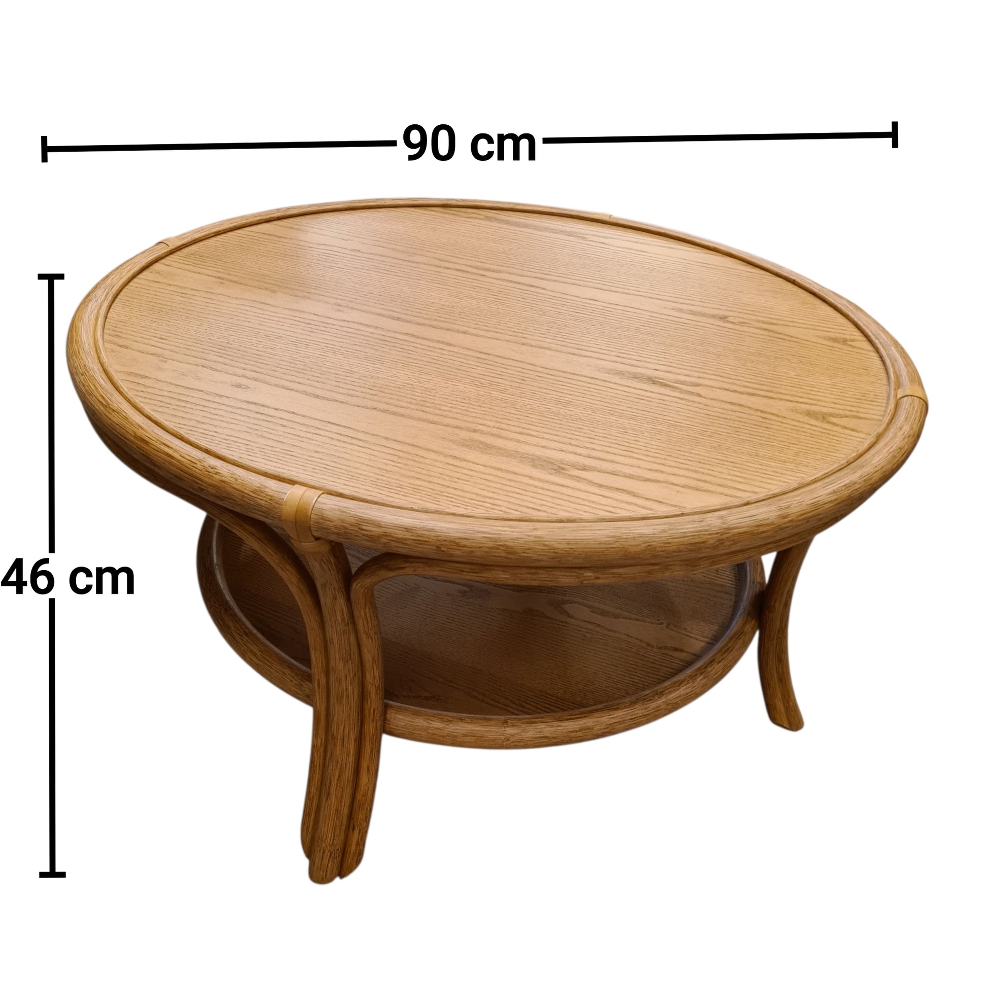 Salontafel 356 Rotan Arena met Eiken Blad Manou Tafel Rond 90 cm met maten