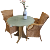Eetsetje 90 cm Ronde Tafel en 2 Rotan Stoelen met Kussens Jubileumaanbieding  🎉