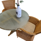 Eetsetje 90 cm Ronde Tafel en 2 Rotan Stoelen met Kussens Jubileumaanbieding  🎉
