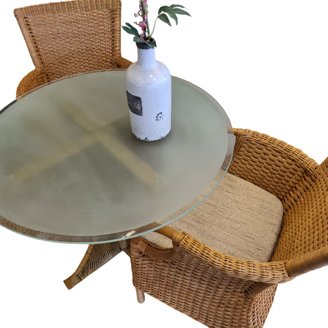 Eetsetje 90 cm Ronde Tafel en 2 Rotan Stoelen met Kussens Jubileumaanbieding  🎉