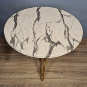 Tuintafel Rond Grijs Rotan Kunststof Blad Werzalit Marmer Wit