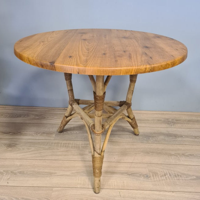 Tuintafel Rond Grijs Rotan Kunststof Blad Werzalit Old Pine