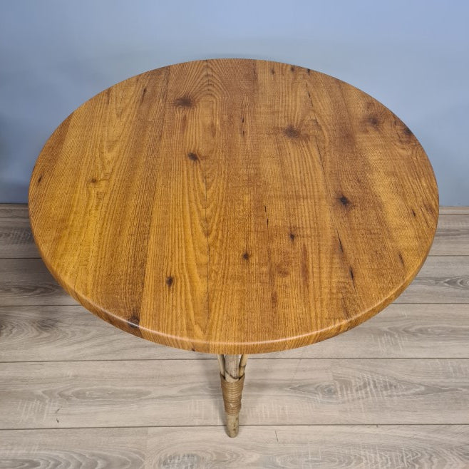 Tuintafel Rond Grijs Rotan Kunststof Blad Werzalit Old Pine