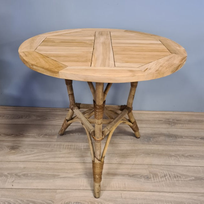 Tafel Teak Rond Grijs Rotan Tuinmeubelen 80, 90 of 100 cm