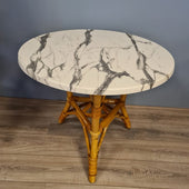 Tafel Rond Rotan Driepoot Werzalit Blad Marmer Wit