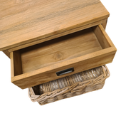 Tafeltje Oud Hout met Lade en Rotan Mand