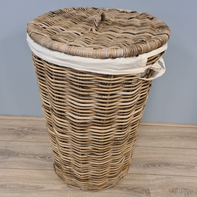 Rieten Wasmand Rond 50 cm Grijs Rotan Hoog
