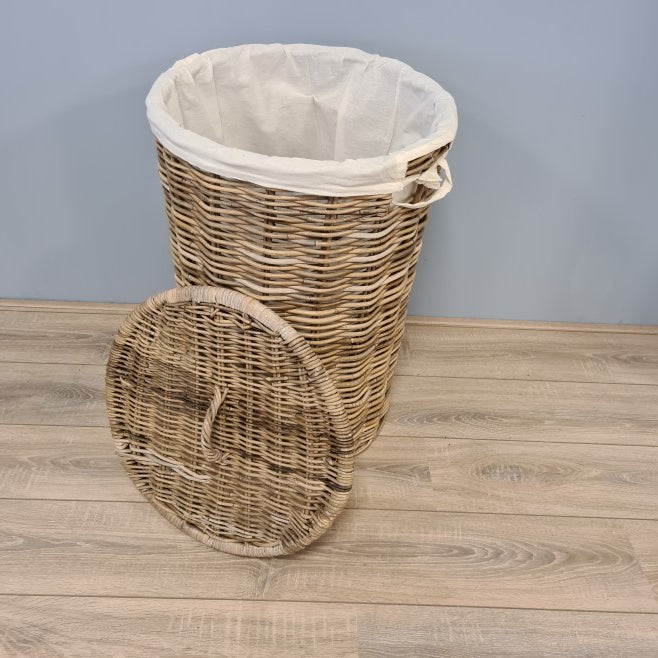 Rieten Wasmand Rond 50 cm Grijs Rotan Hoog