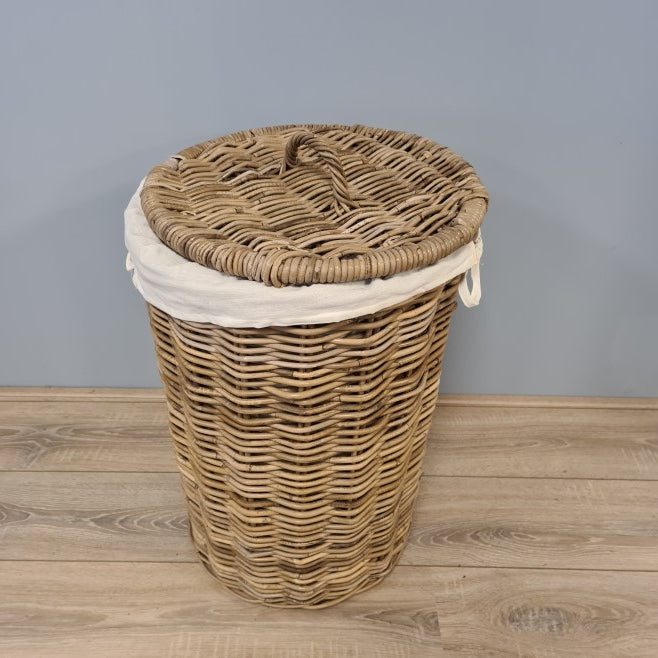 Rieten Wasmand Rond 43 cm Grijs Rotan