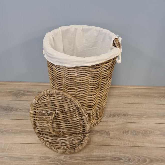 Rieten Wasmand Rond 43 cm Grijs Rotan
